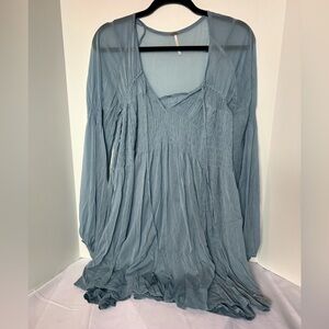 Free People Blue Vneck Flowy Dress